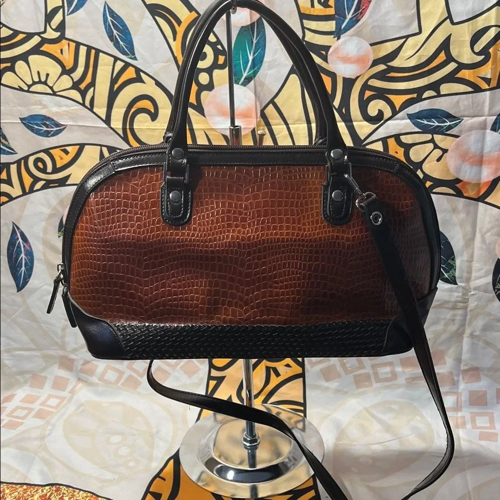 Elegant Brown Crocodile Pattern Satchel
